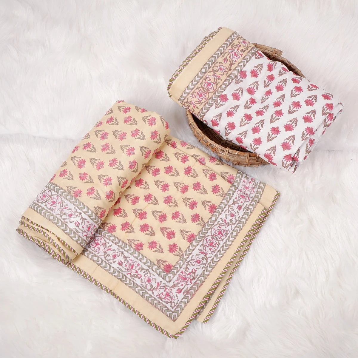 Jaipuri Dohar Blanket (Set of 2) | 100% Mulmul Cotton | Block Print | Single Bed - Pooja
